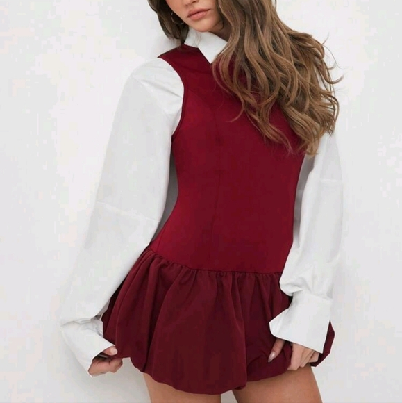 Women's Casual, Daily, Commute, Shopping Fitted Ruffle Hem,Puff Set Outfit - Picture 5 of 5